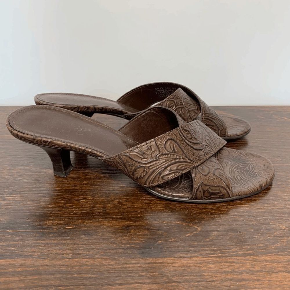Franco Sarto Women's Leather Mule Heels Slip On Brown Size 8.5M - Picture 6 of 10